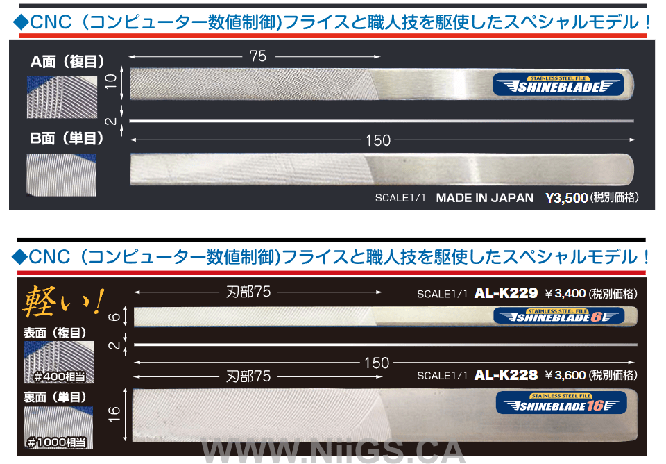 Shimomura Alec Shineblade Stainless Steel File for Resin - Grit #400 & #1000