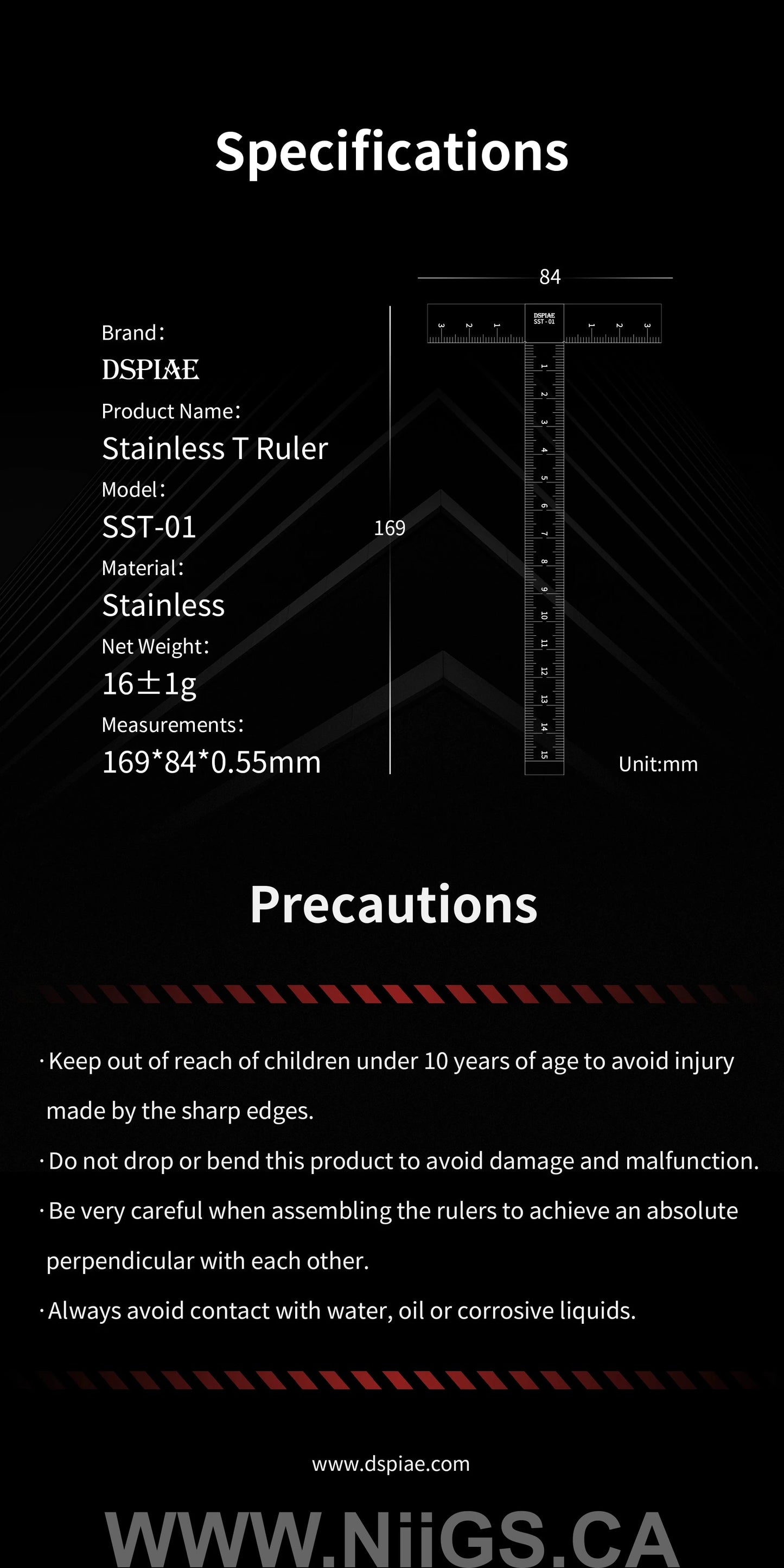 DSPIAE Stainless steel T Ruler