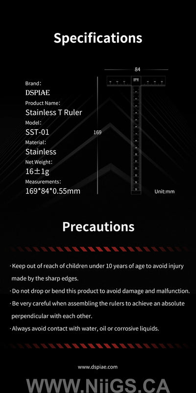 DSPIAE Stainless steel T Ruler