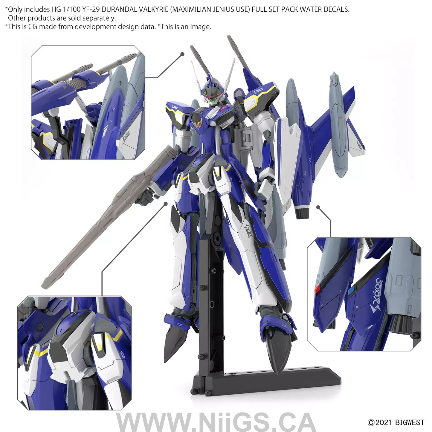 BANDAI HG 1/100 YF-29 DURANDAL VALKYRIE (MAXIMILIAN JENIUS USE) FULL SET PACK WATER DECALS