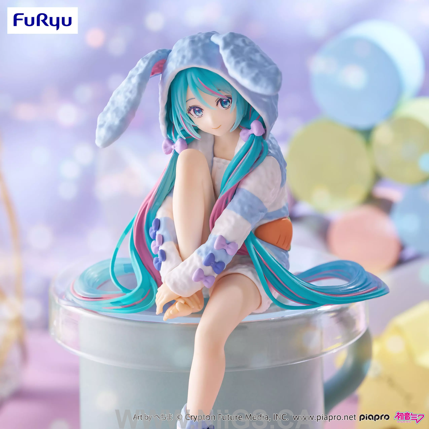 FuRyu Hatsune Miku Noodle Stopper Figure -Rabbit Ear Hood Pajama Blue Color ver.-
