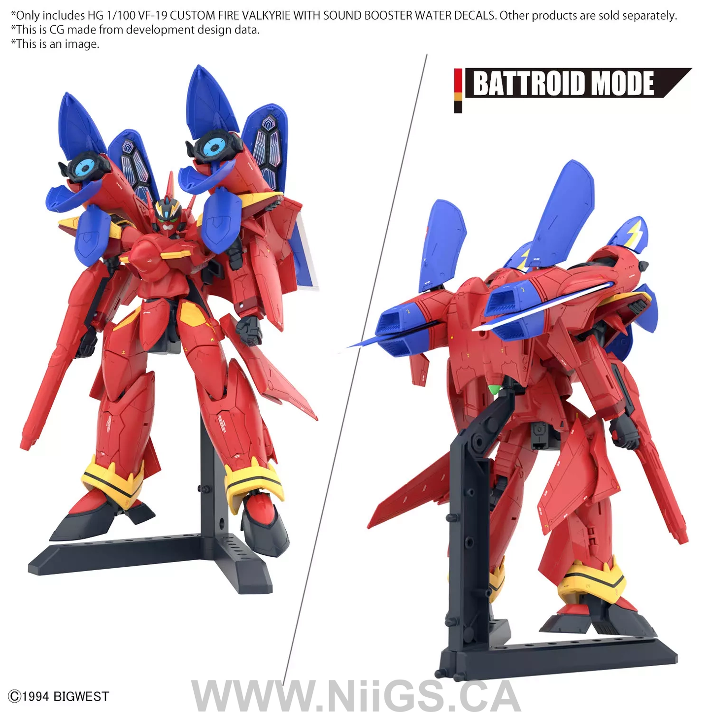 BANDAI Hobby HG 1/100 VF-19 CUSTOM FIRE VALKYRIE WITH SOUND BOOSTER WATER DECALS