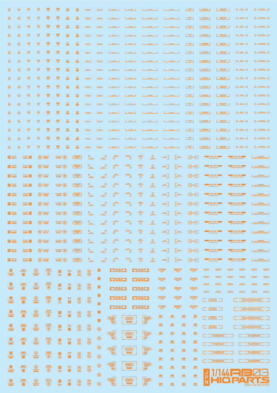 HiQ Parts 1/144 RB03 Caution Decal One Color Orange (1 pc)