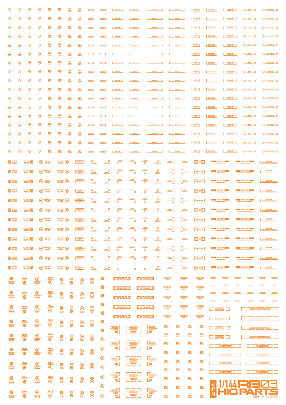 HiQ Parts 1/144 RB03 Caution Decal One Color Orange (1 pc)