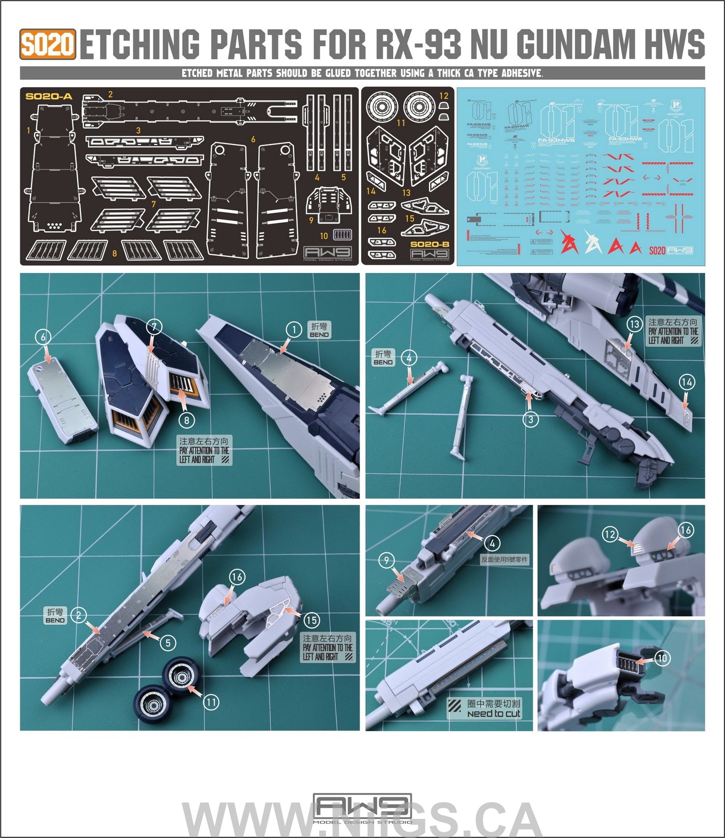 Madworks S20 Etching Parts for RG RX-93 Nu Gundam HWS Add-on (PB)