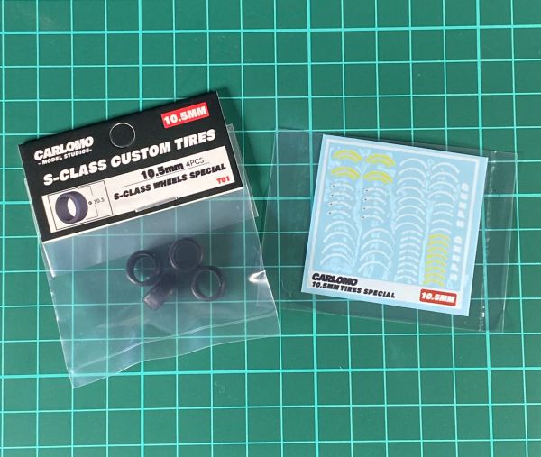 CARLOMO 1/64 10.5mm Tire set and Waterslide Decal