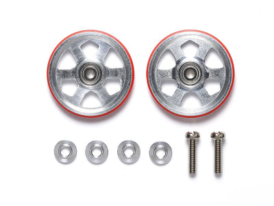 Tamiya 1/32 Mini 4WD Parts Aluminum Ball-Race Rollers (19mm, 6-Spokes) with Plastic Rings (Red)