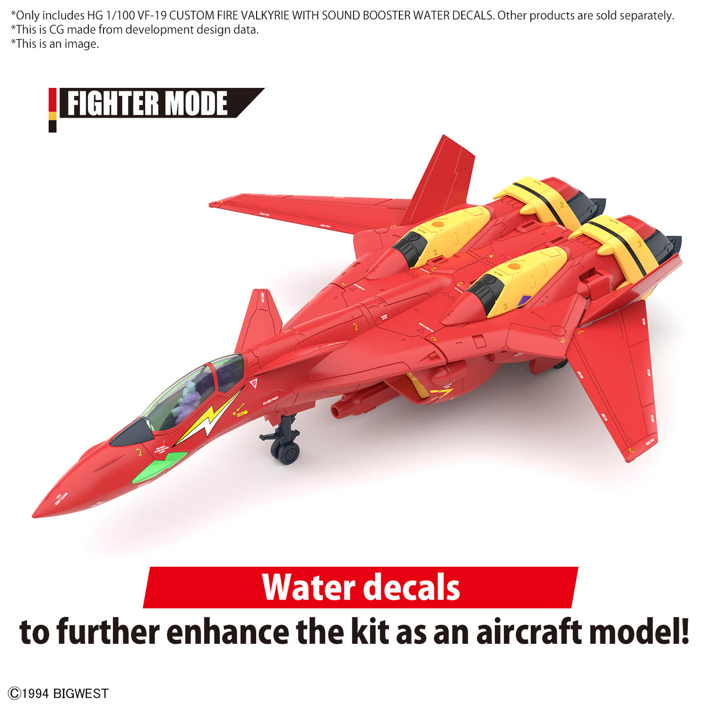 BANDAI Hobby HG 1/100 VF-19 CUSTOM FIRE VALKYRIE WITH SOUND BOOSTER WATER DECALS