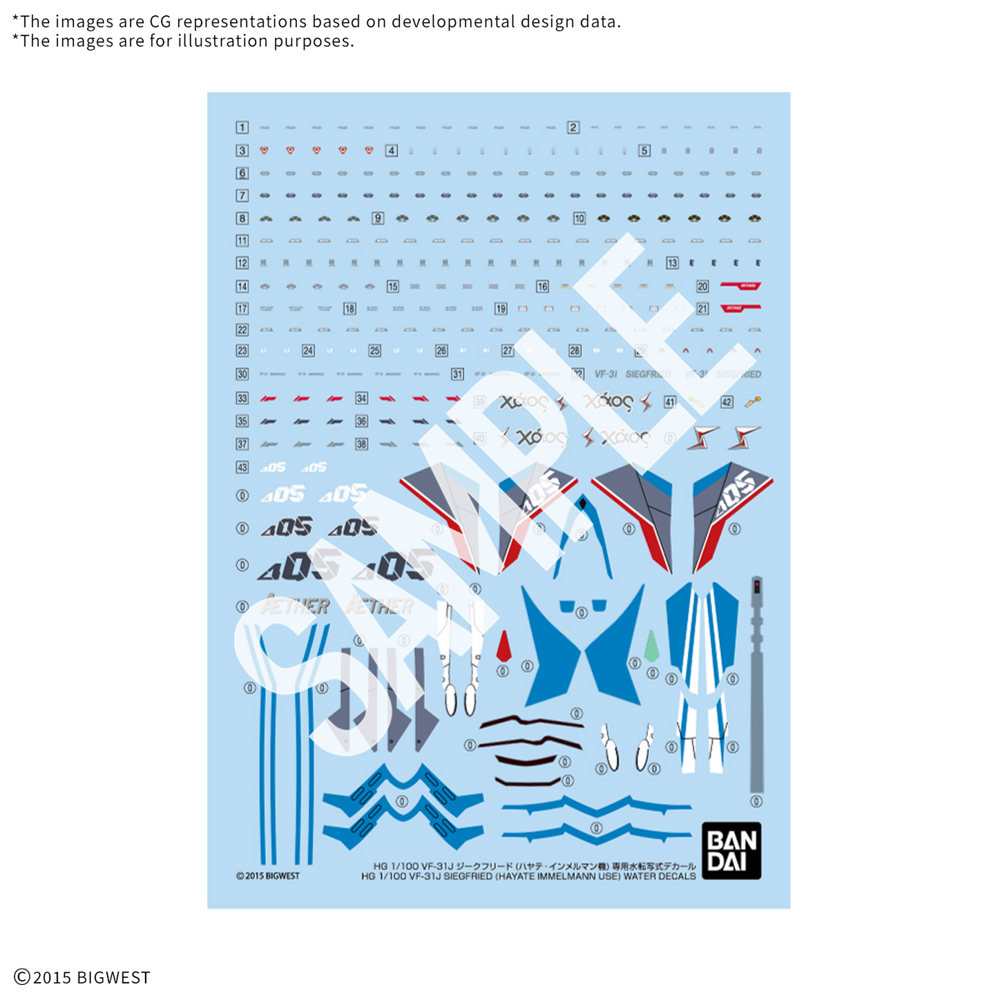 BANDAI HOBBY HG 1/100 VF-31J SIEGFRIED (HAYATE IMMELMANN USE) WATER DECALS