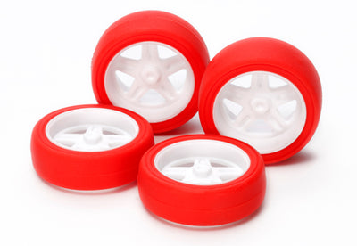 Tamiya 1/32 MINI 4WD Parts Large-Diameter 5-Spoke Wheels & Hard Red Slick Tires (for Super X & XX Chassis)