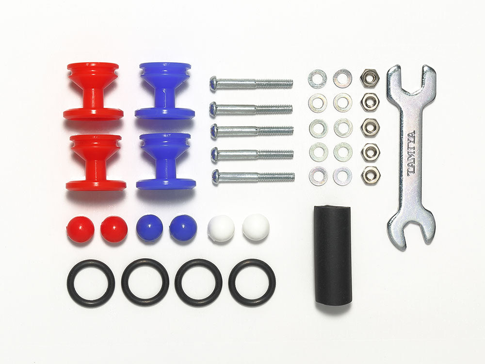Tamiya 1/32 Mini 4WD Parts GP.525 Low Friction Plastic Double Rollers w/Rubber Rings (Red & Blue/13-12mm)